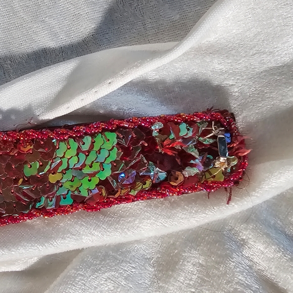 Bra belt belly dance red silver beaded set handmade egyptian - Picture 3 of 11